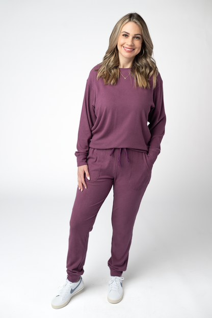 Corrine Ribbed Pullover Top - Plum