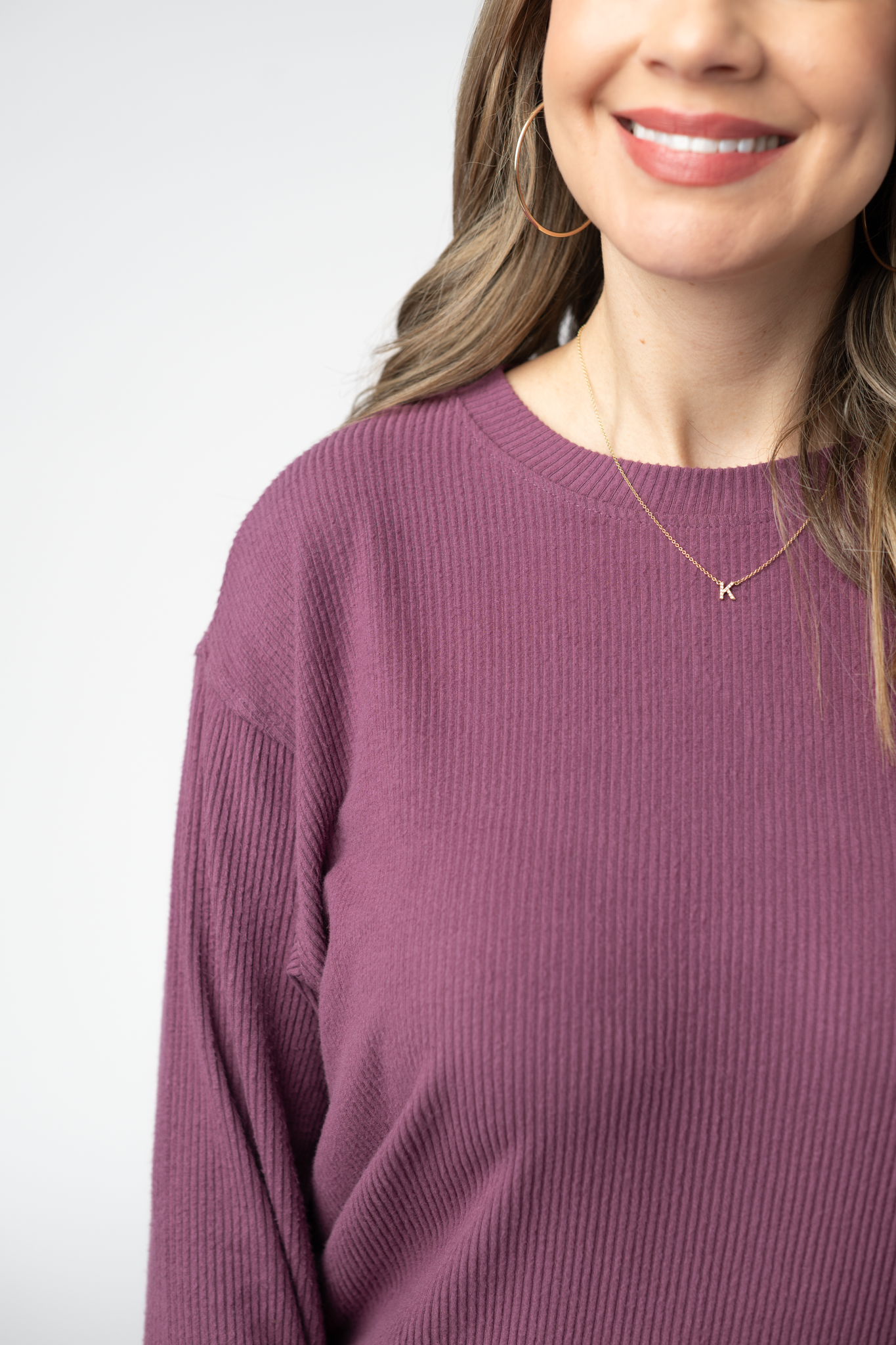 Corrine Ribbed Pullover Top - Plum