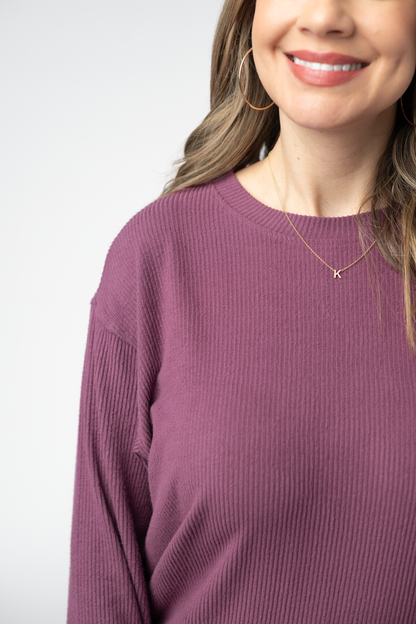 Corrine Ribbed Pullover Top - Plum