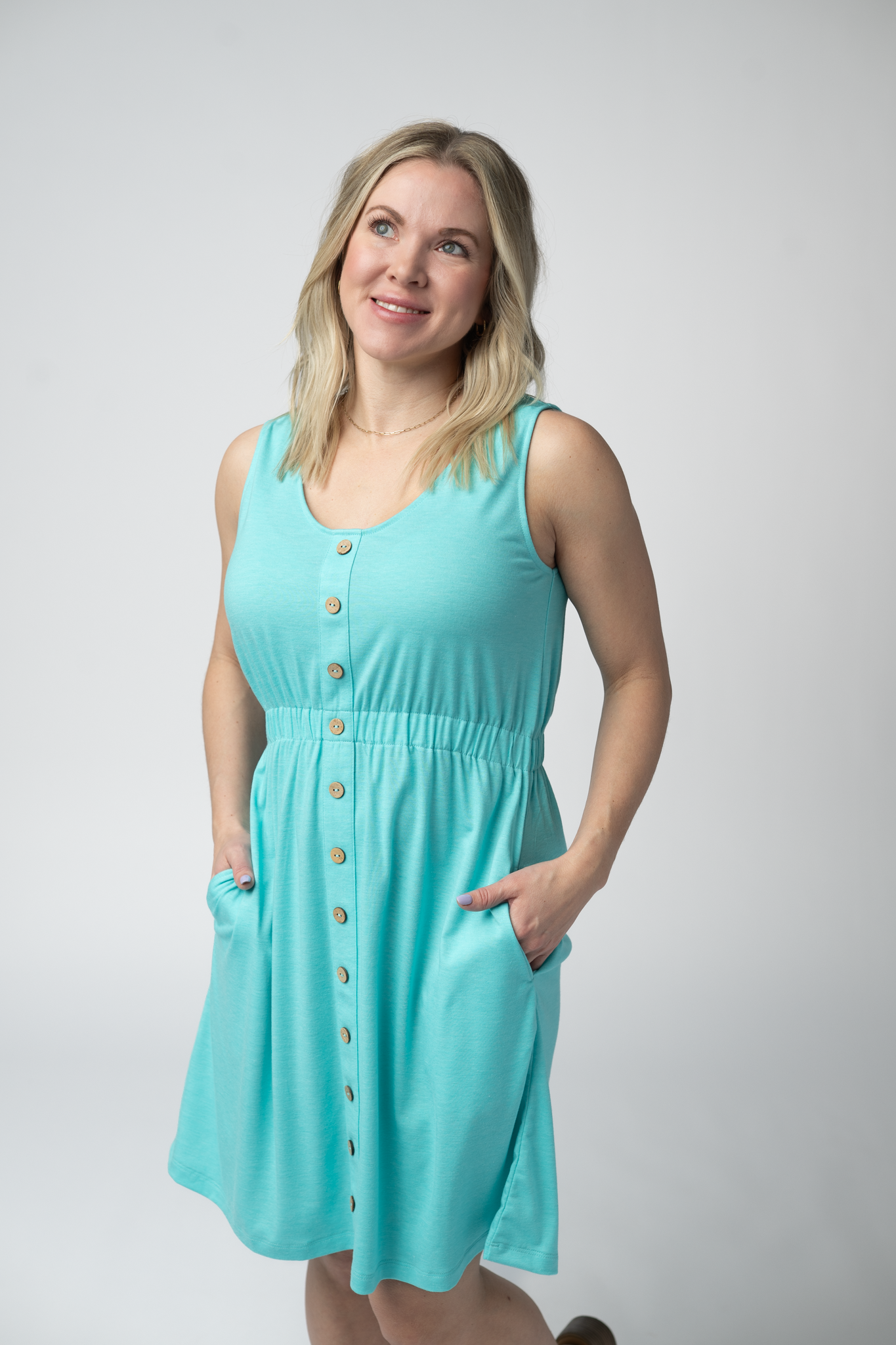 Beverly Button Dress - Aqua