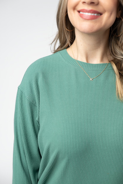 Corrine Ribbed Pullover Top - Fern