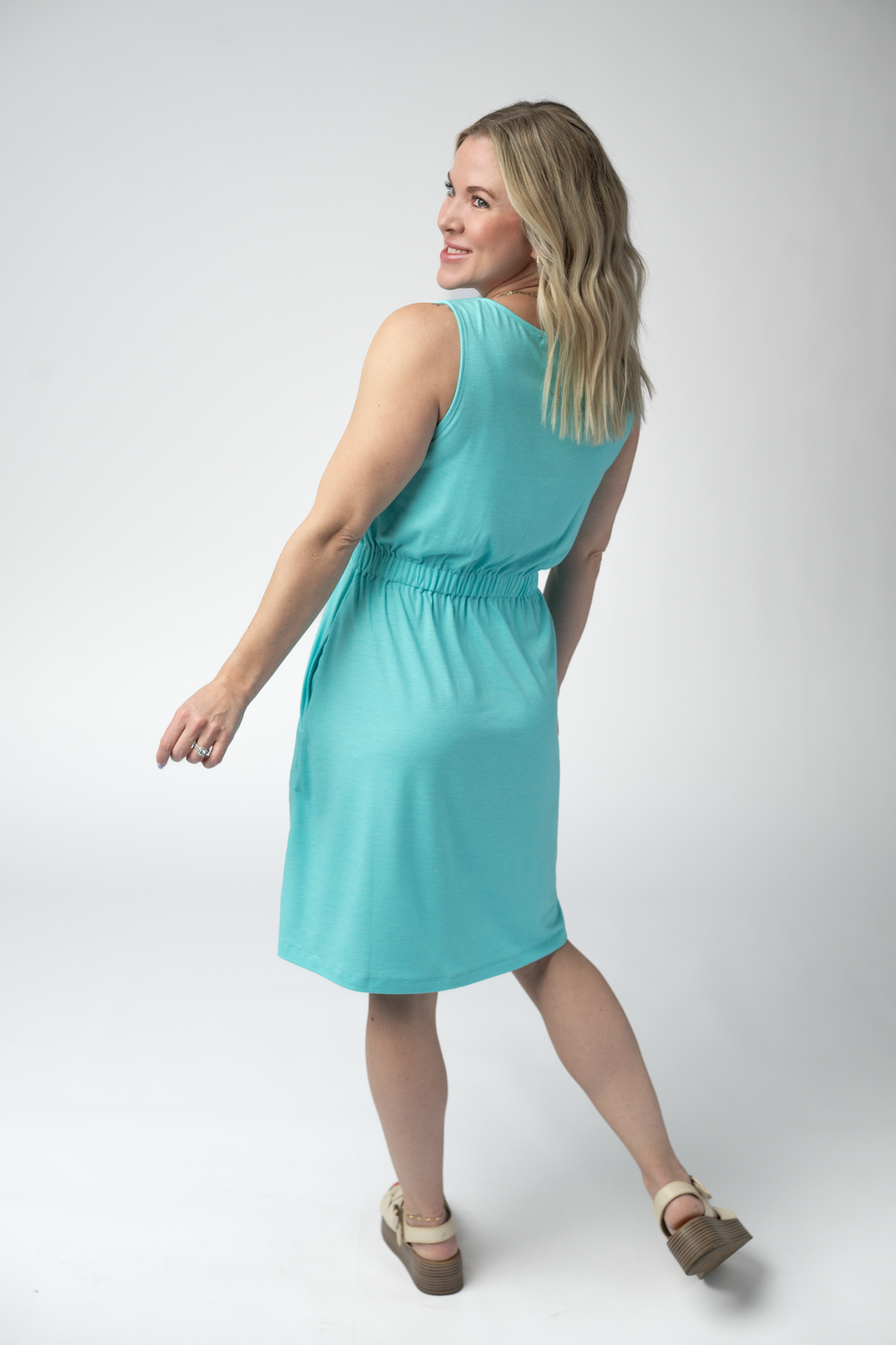 Beverly Button Dress - Aqua