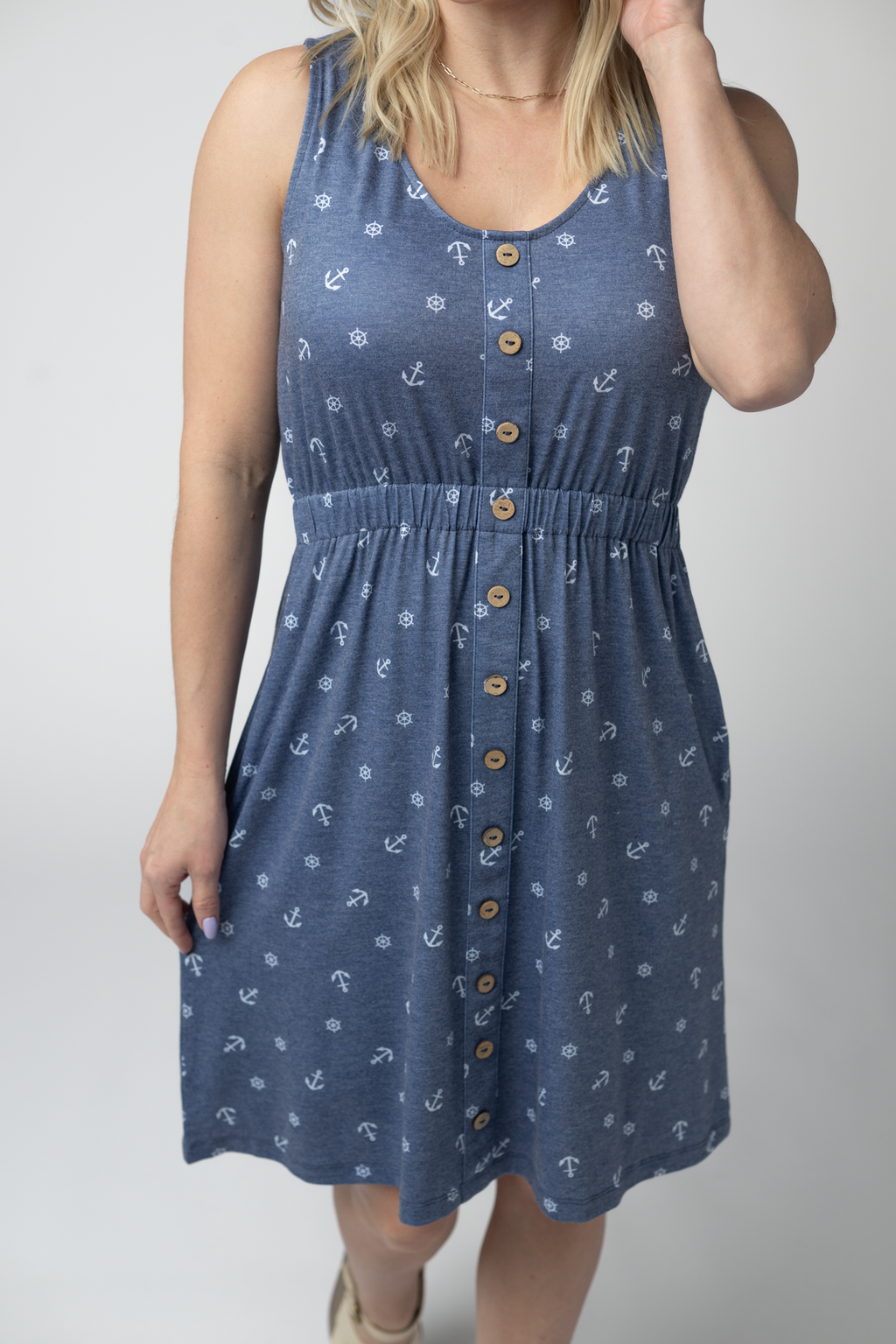 IN STOCK Beverly Button Dress - Nautical Navy