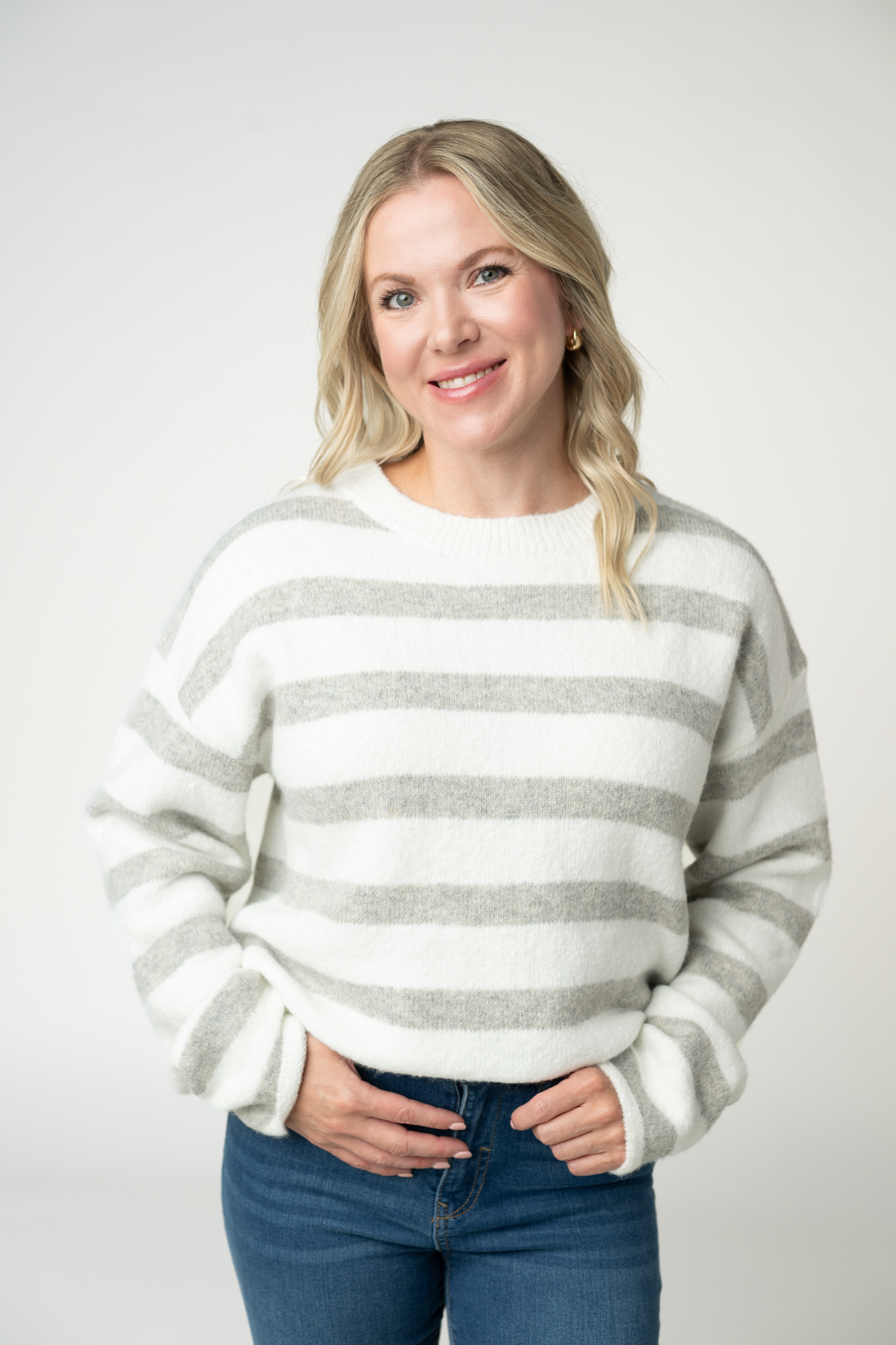 Cozy Stripe Sweater - Grey and White