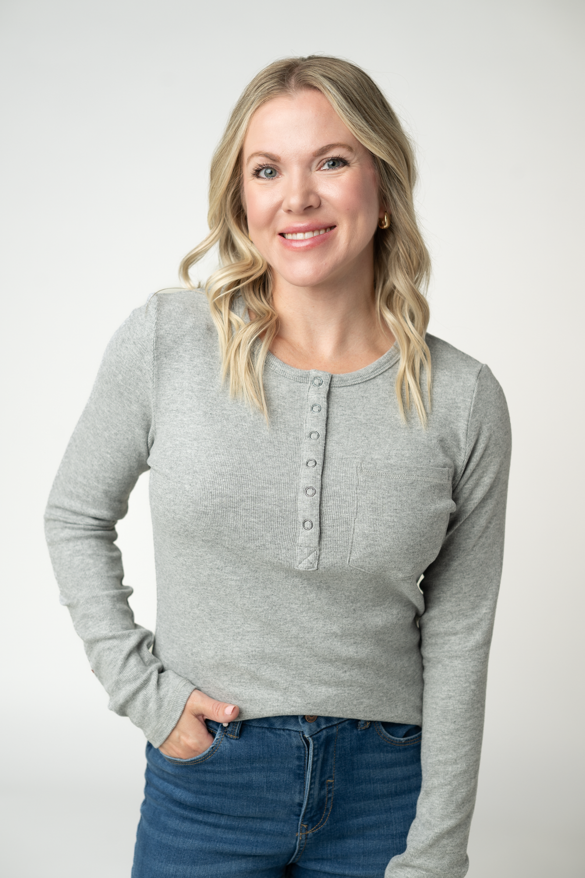 Georgia Long Sleeve Top - Light Grey