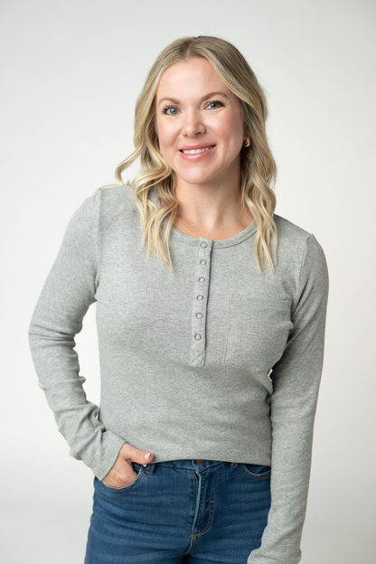 Georgia Long Sleeve Top - Light Grey