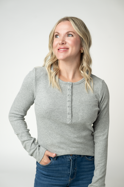 Georgia Long Sleeve Top - Light Grey