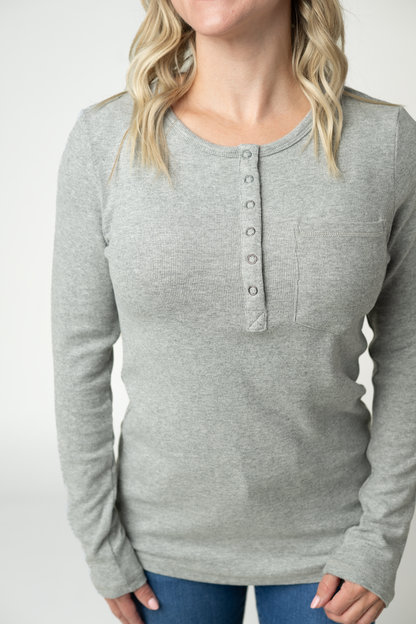 Georgia Long Sleeve Top - Light Grey
