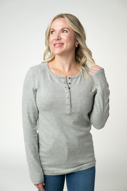 Georgia Long Sleeve Top - Light Grey