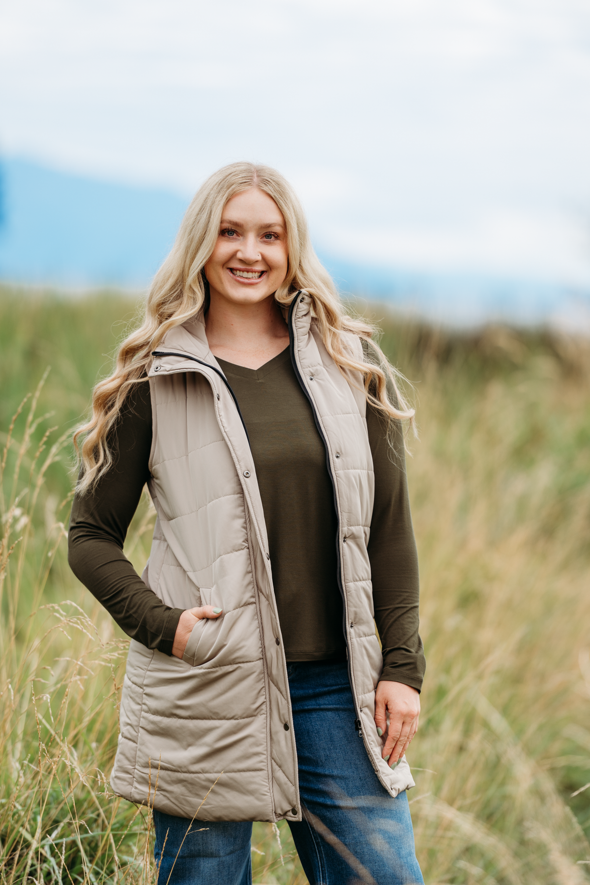 Harlow Long Vest - Latte