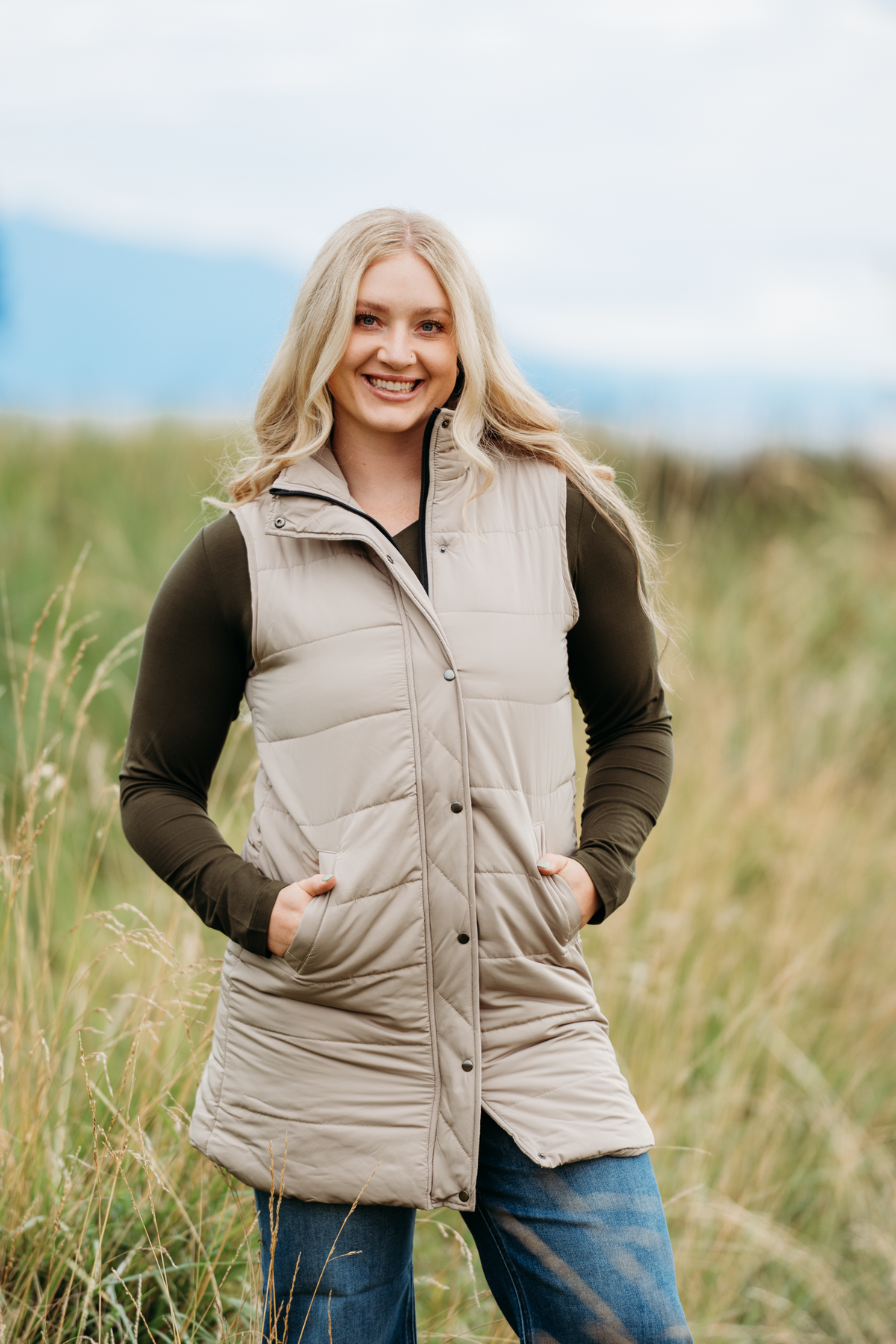 Harlow Long Vest - Latte