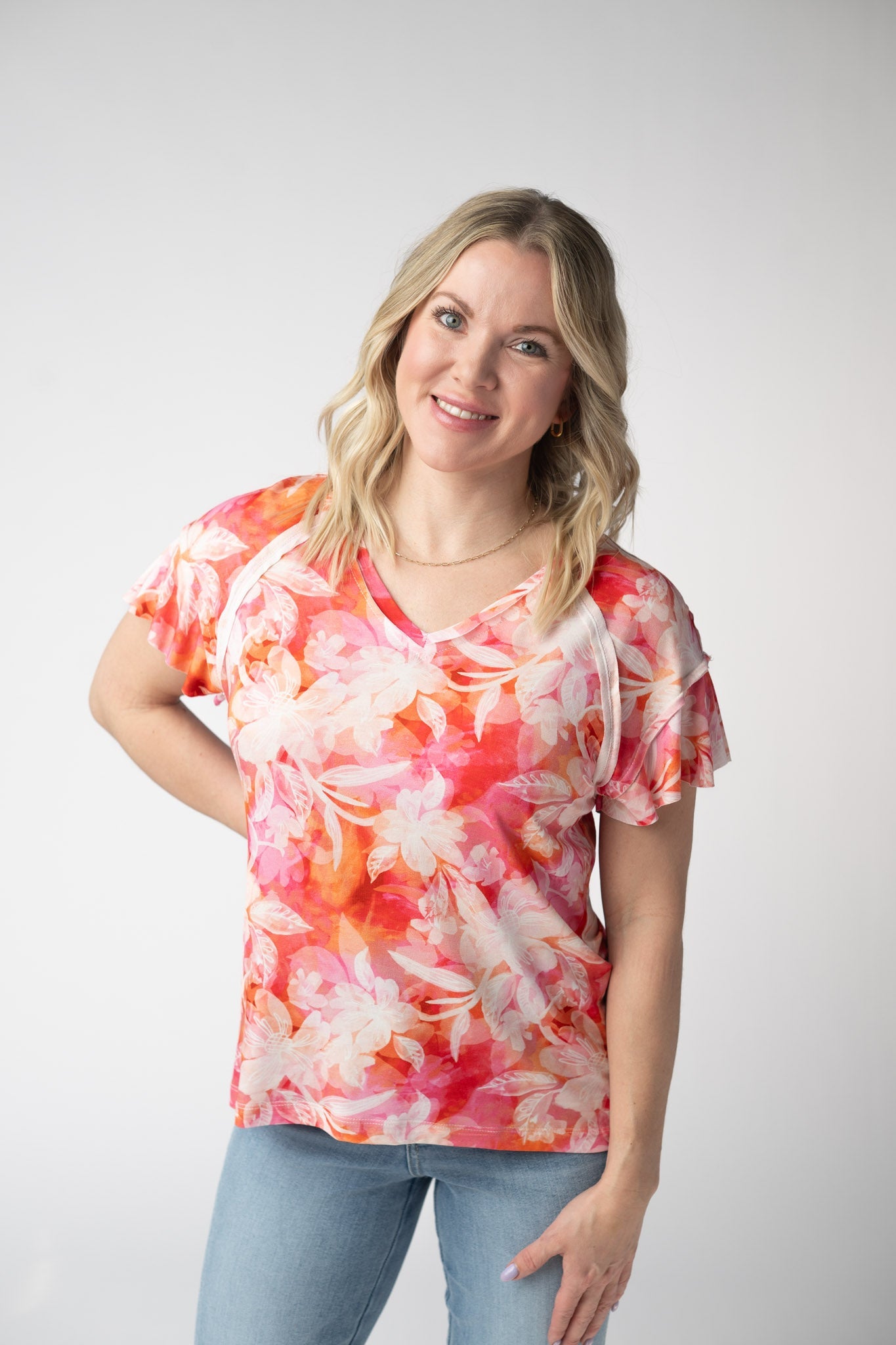 IN STOCK Raelynn V-Neck Top - Sunset Tropical Floral