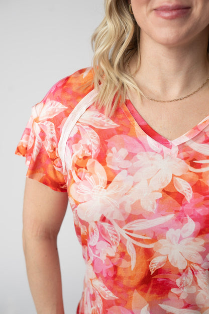 Raelynn V-Neck Top - Sunset Tropical Floral