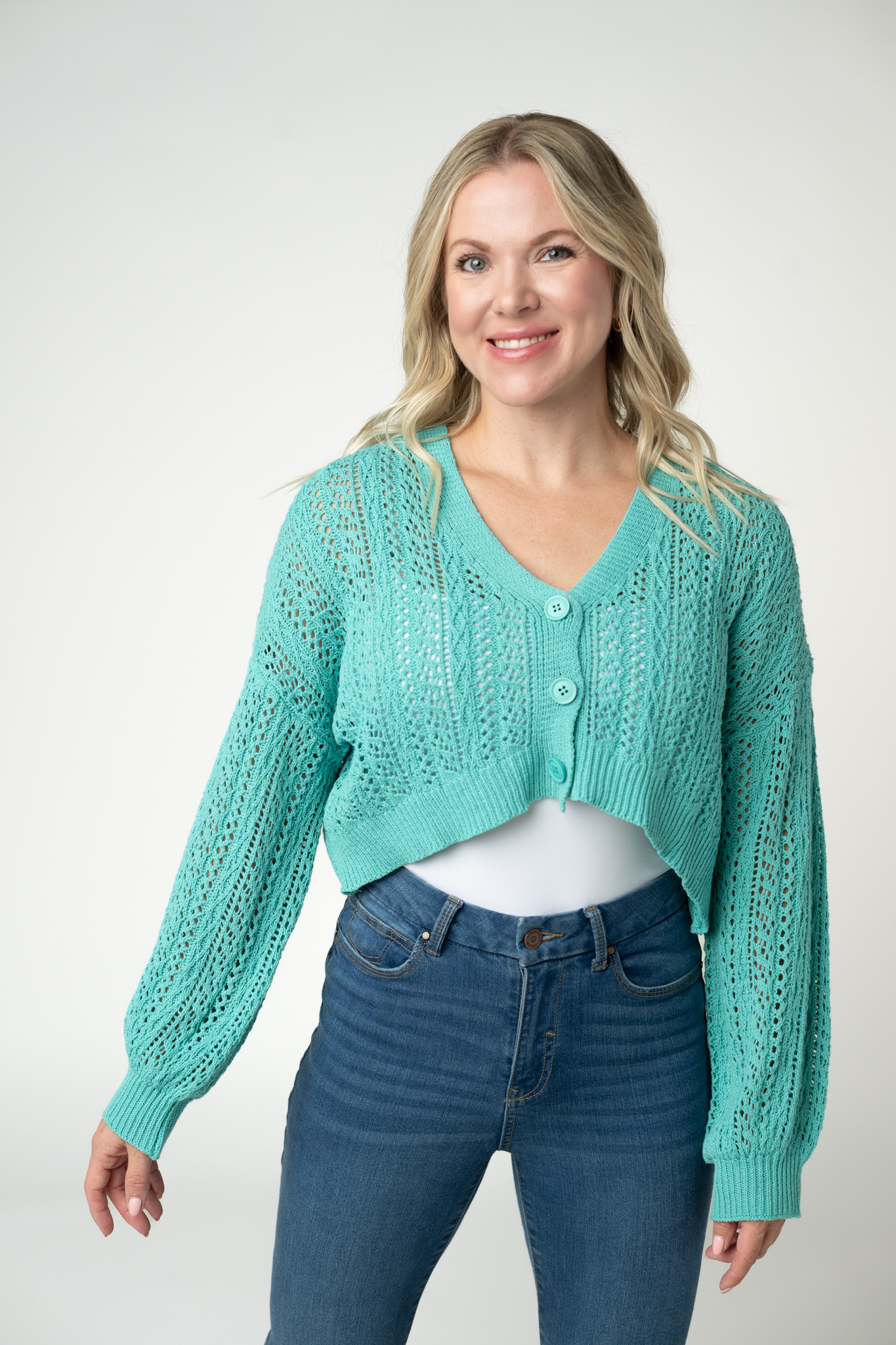 Callie Cropped Cardigan - Aqua