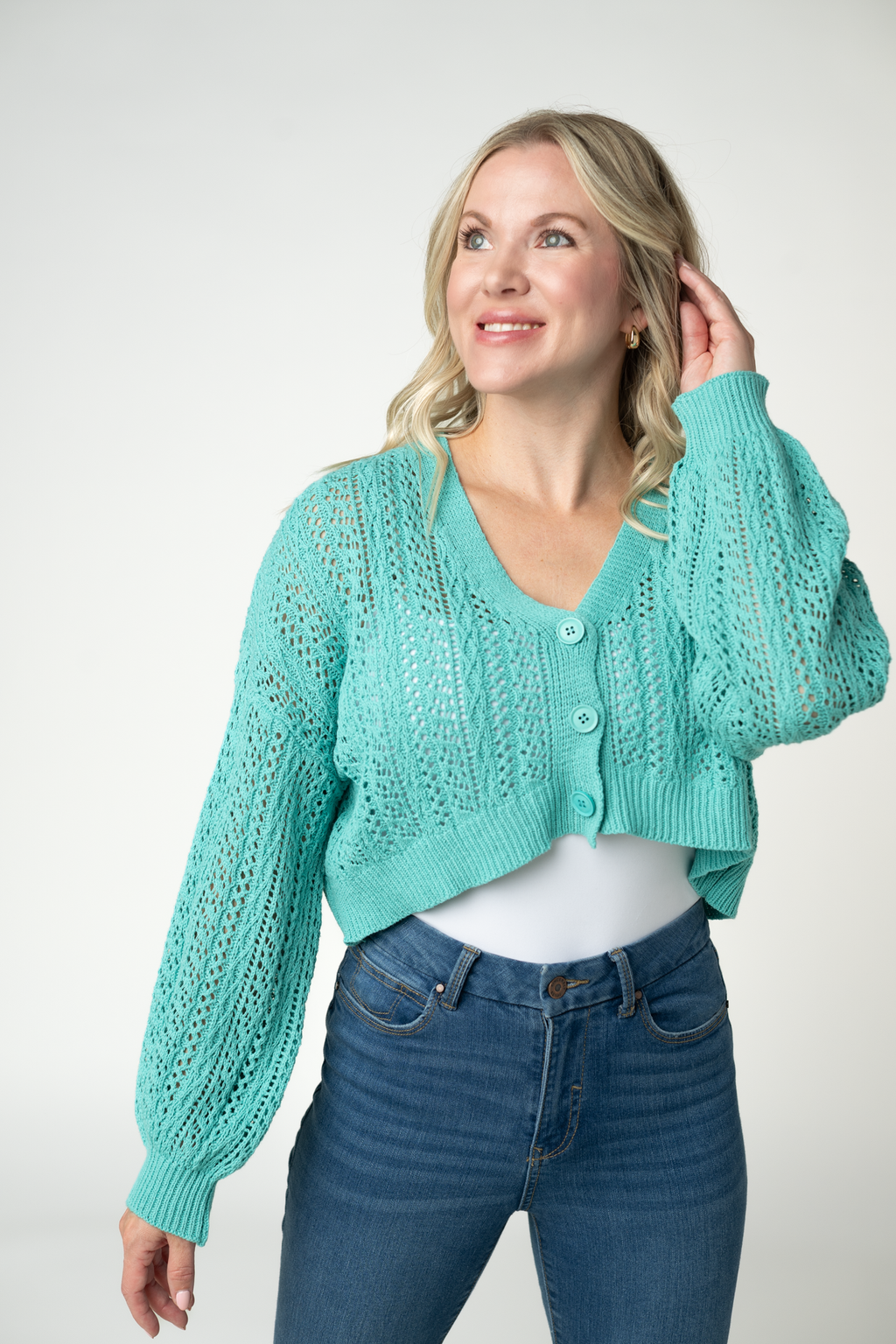 Callie Cropped Cardigan - Aqua