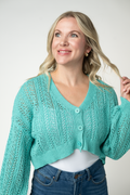 Callie Cropped Cardigan - Aqua