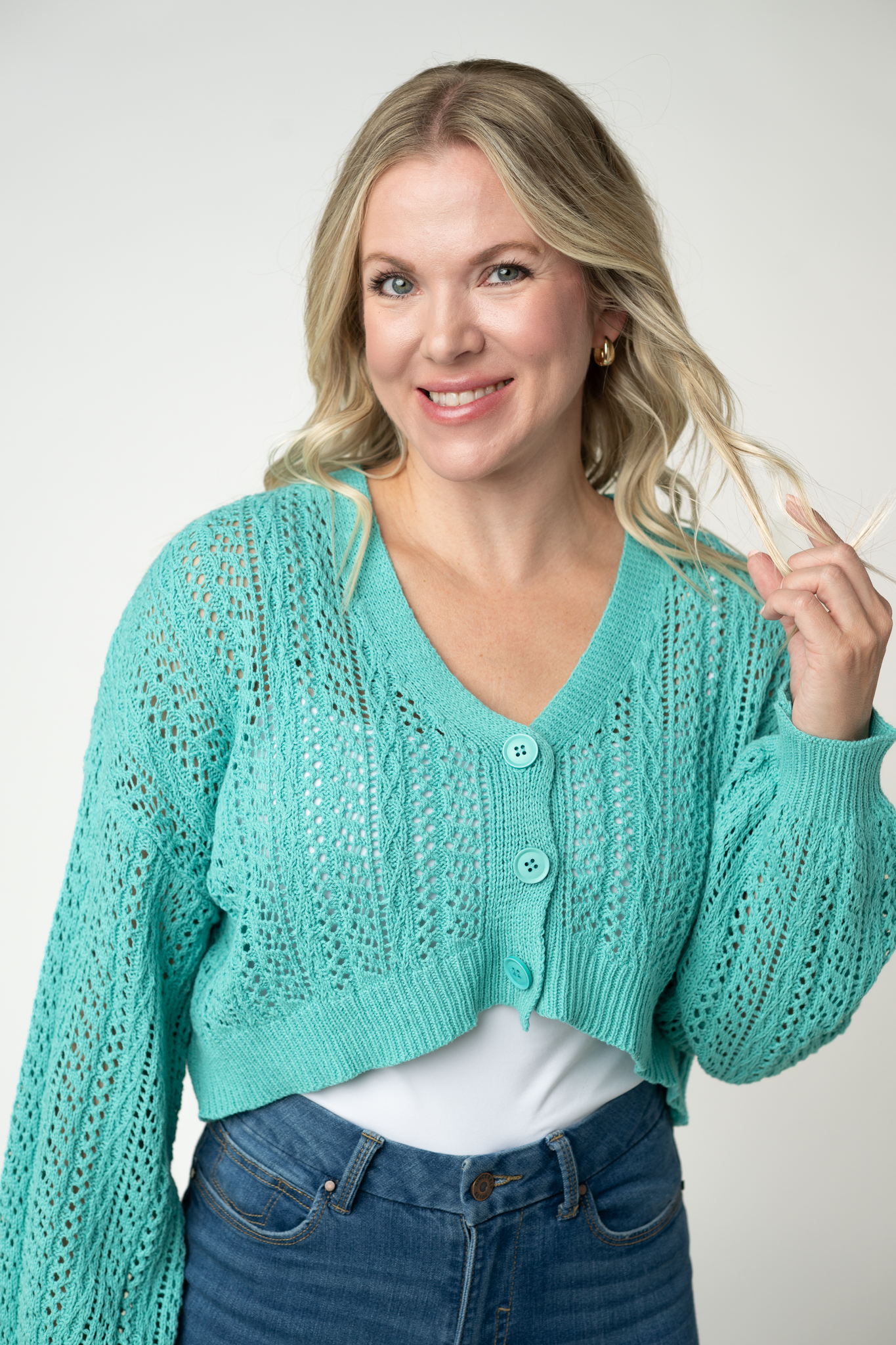 Callie Cropped Cardigan - Aqua