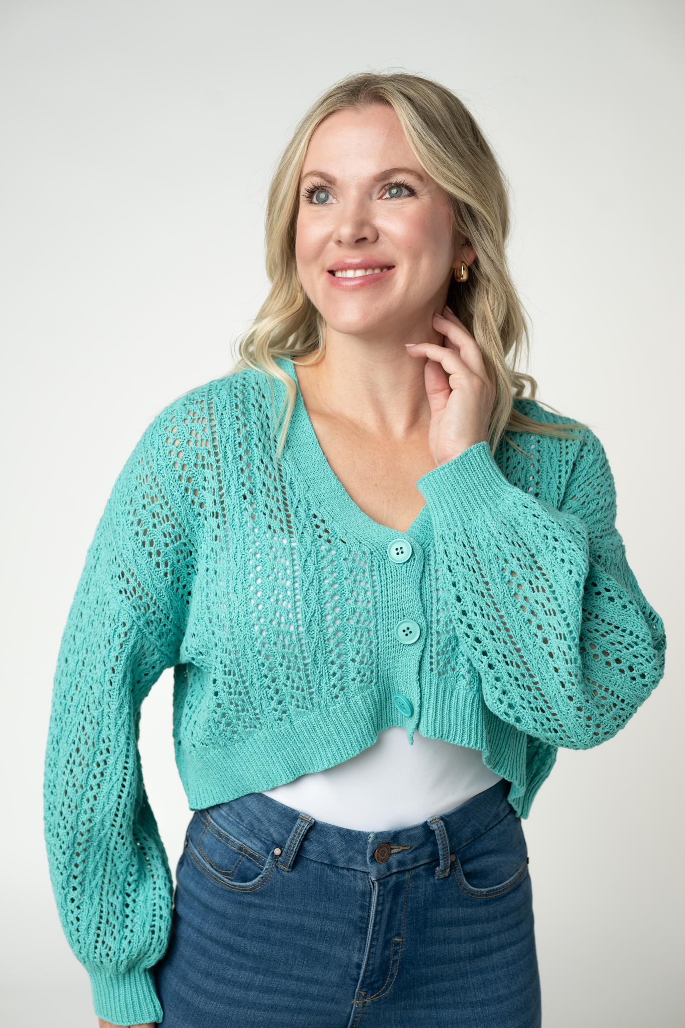 Callie Cropped Cardigan - Aqua