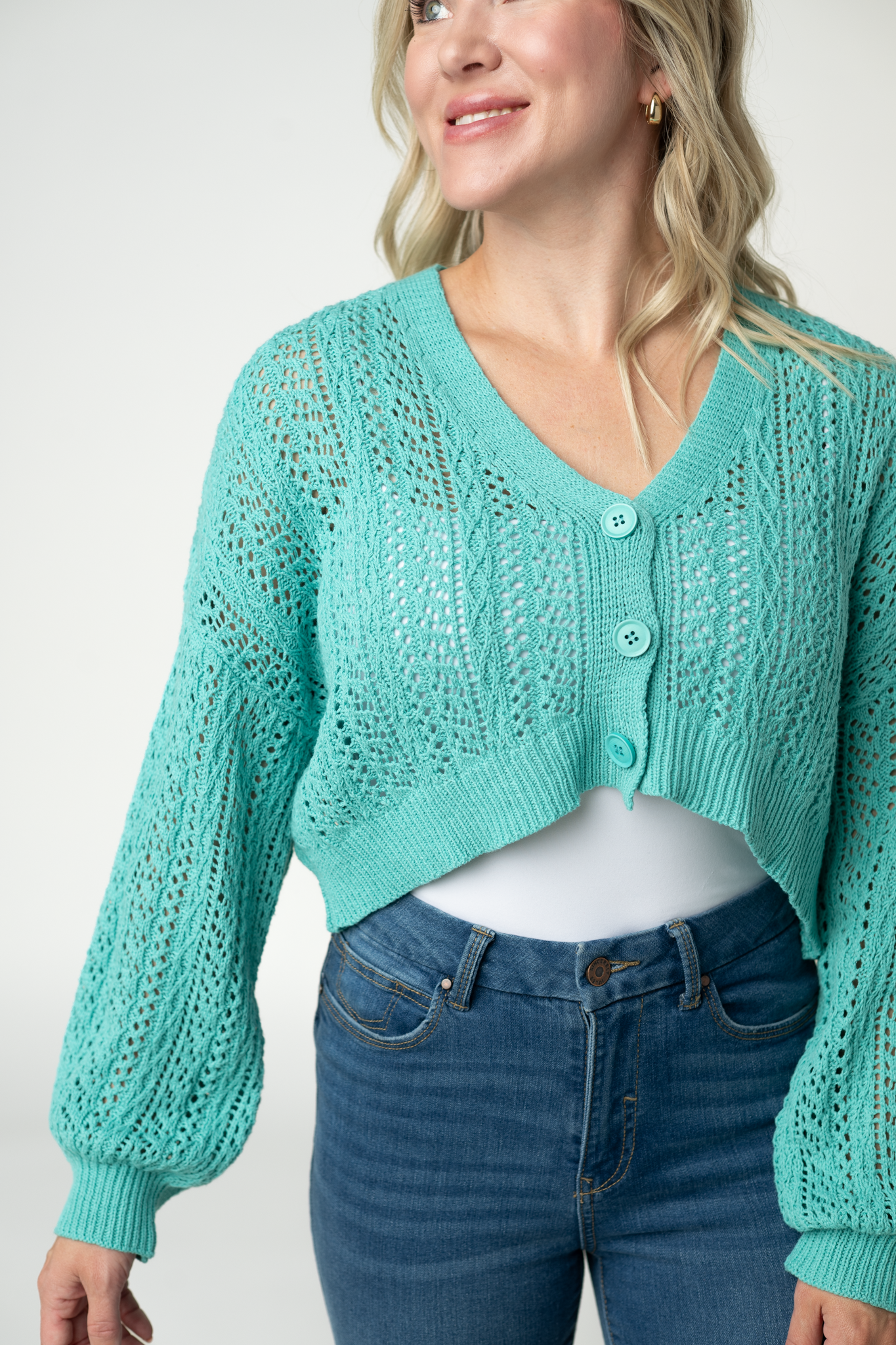 Callie Cropped Cardigan - Aqua