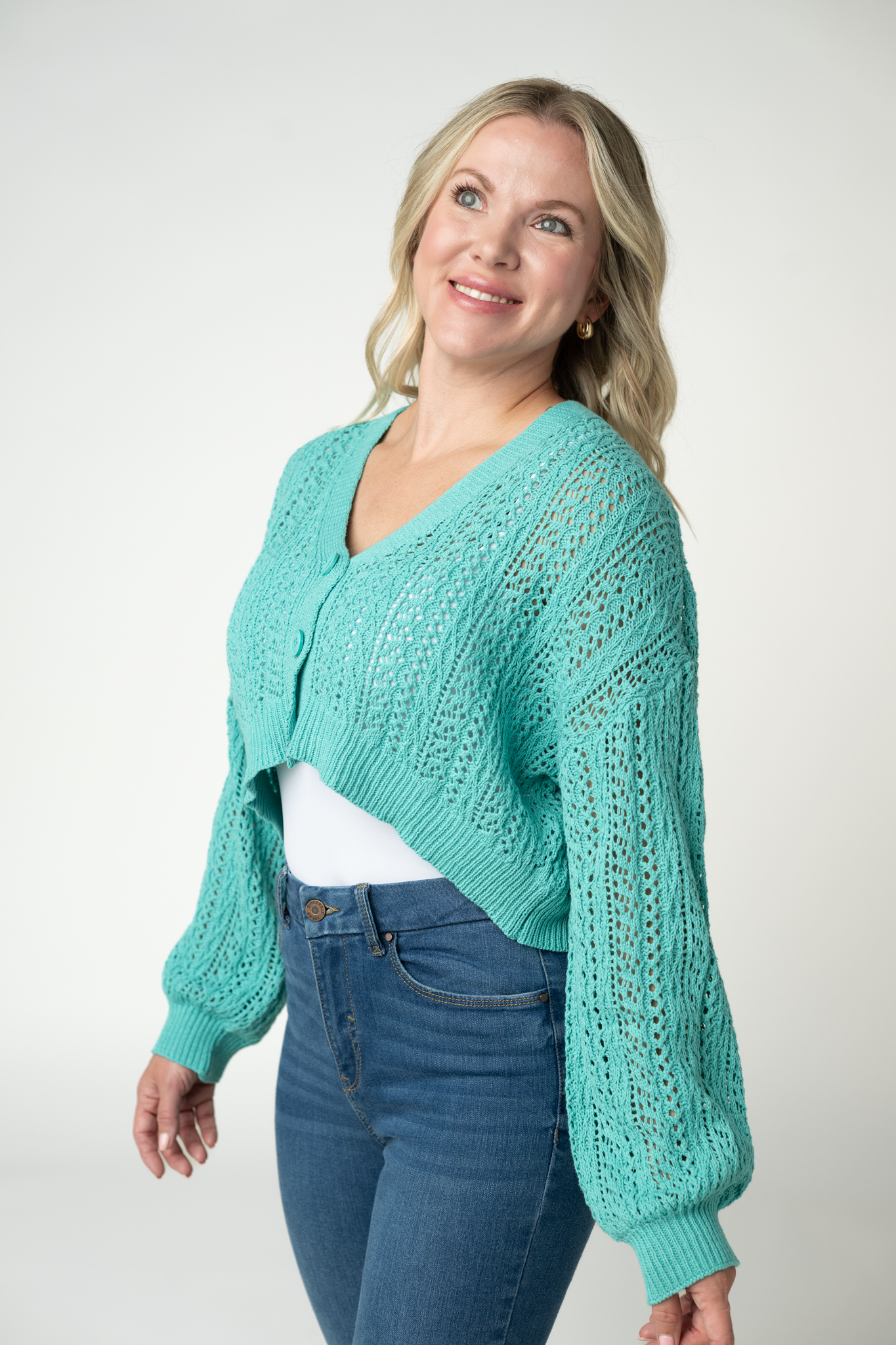 Callie Cropped Cardigan - Aqua