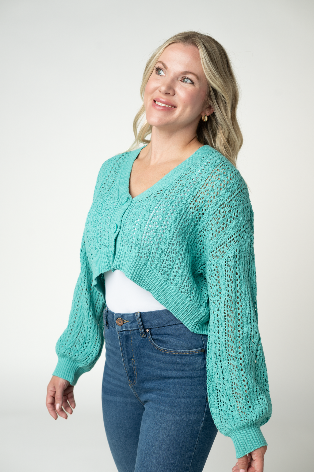 Callie Cropped Cardigan - Aqua