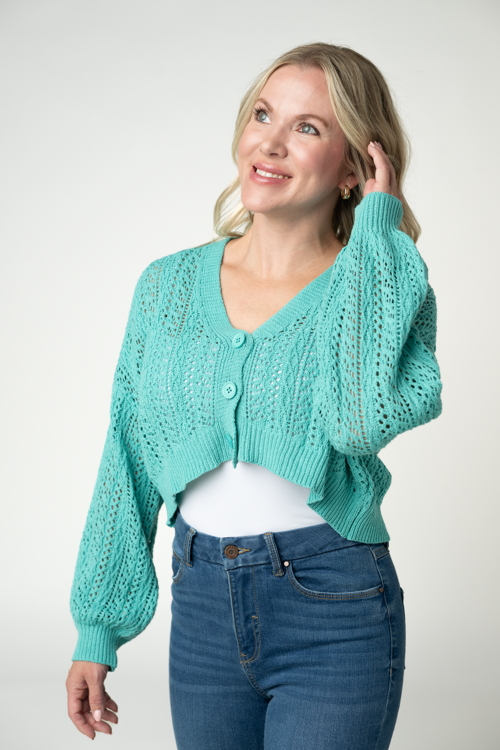 Callie Cropped Cardigan - Aqua