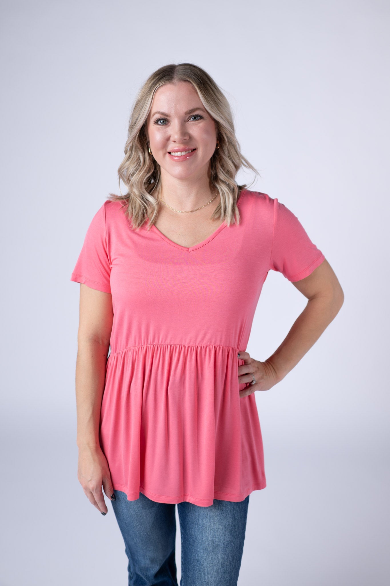 Sarah Ruffle Short Sleeve - Sun Kissed Coral