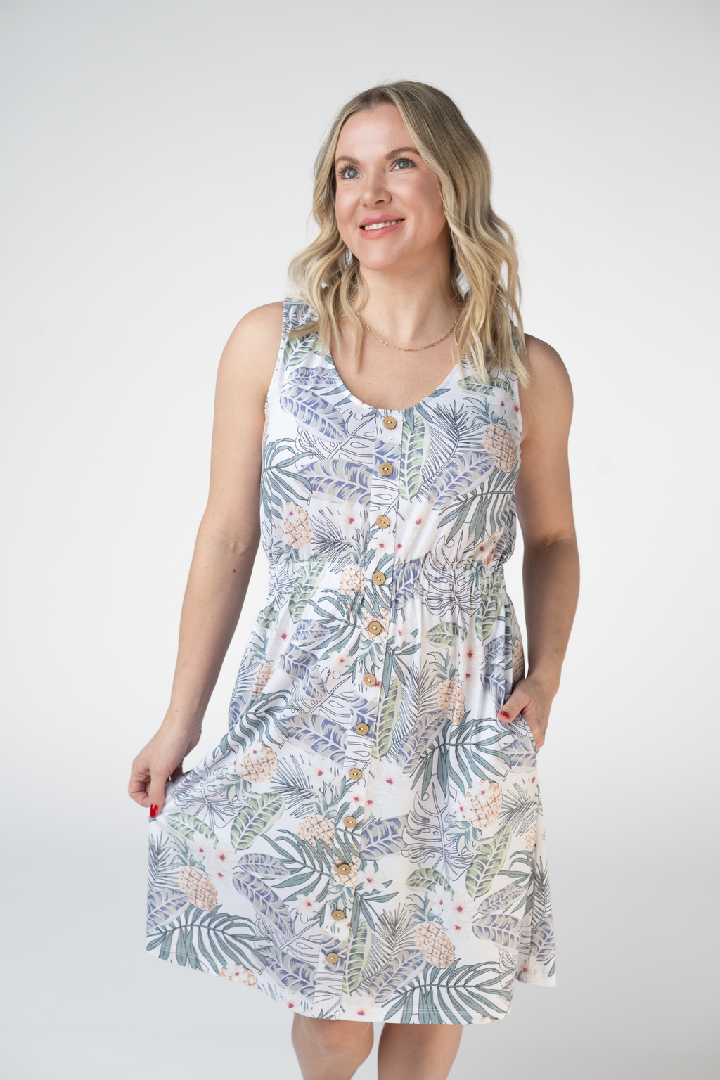 Beverly Button Dress - Pineapple Leaf