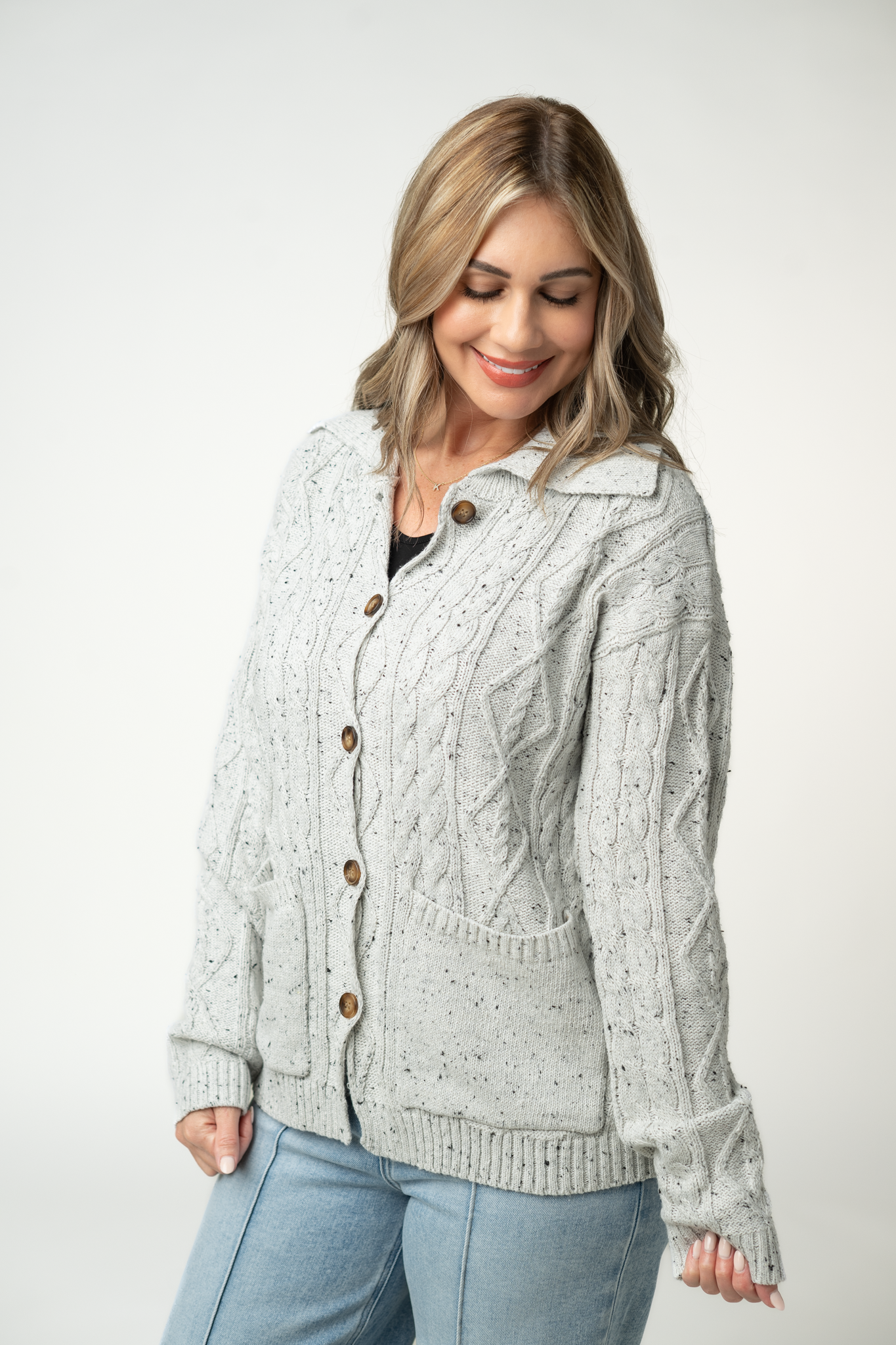 Confetti Dot Cable Cardigan Jacket - Grey