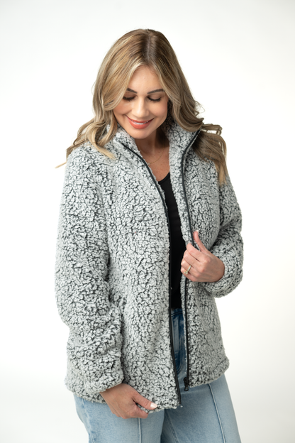 Two Tone Fullzip Sherpa - Charcoal and White