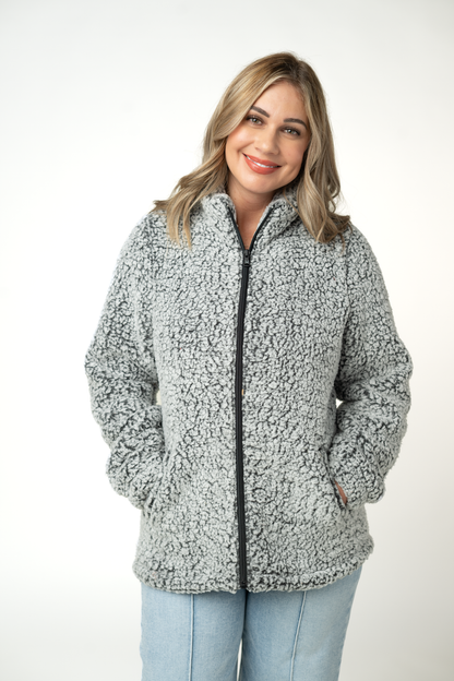 Two Tone Fullzip Sherpa - Charcoal and White