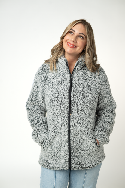 Two Tone Fullzip Sherpa - Charcoal and White
