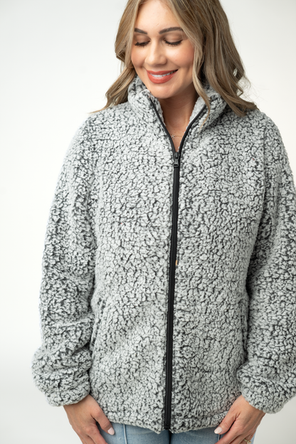 Two Tone Fullzip Sherpa - Charcoal and White