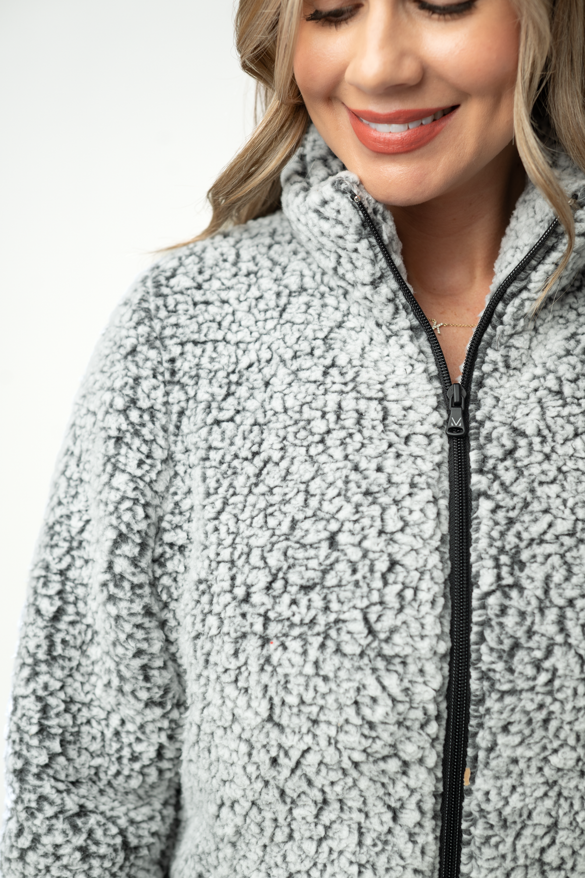 Two Tone Fullzip Sherpa - Charcoal and White