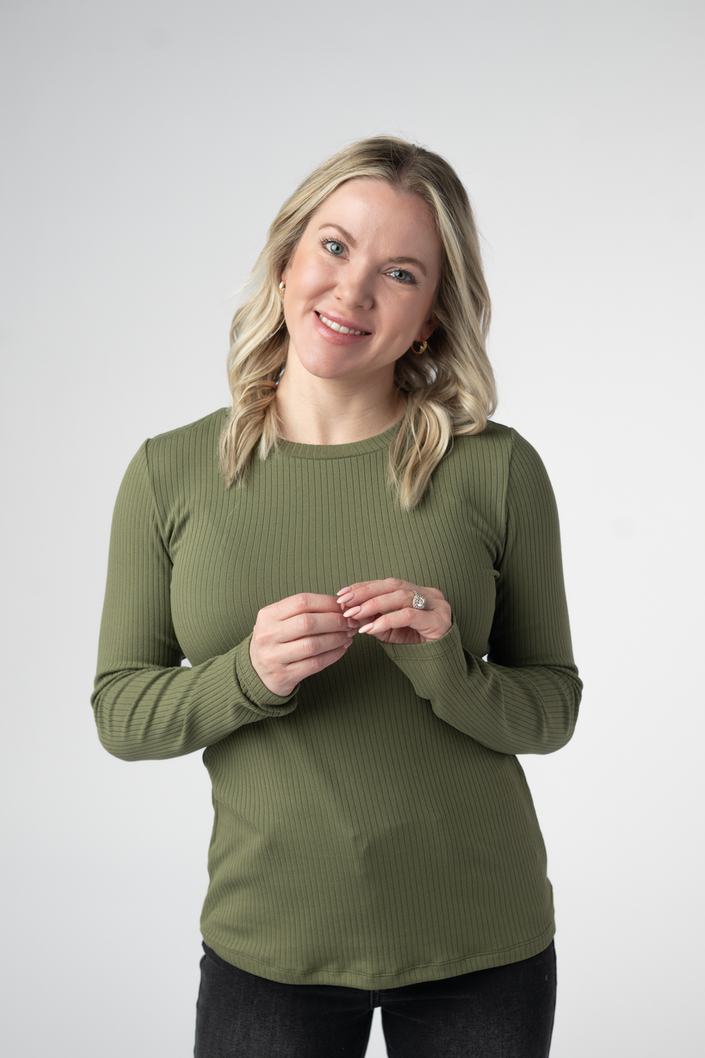 Reese Ribbed Long Sleeve Top - Olive