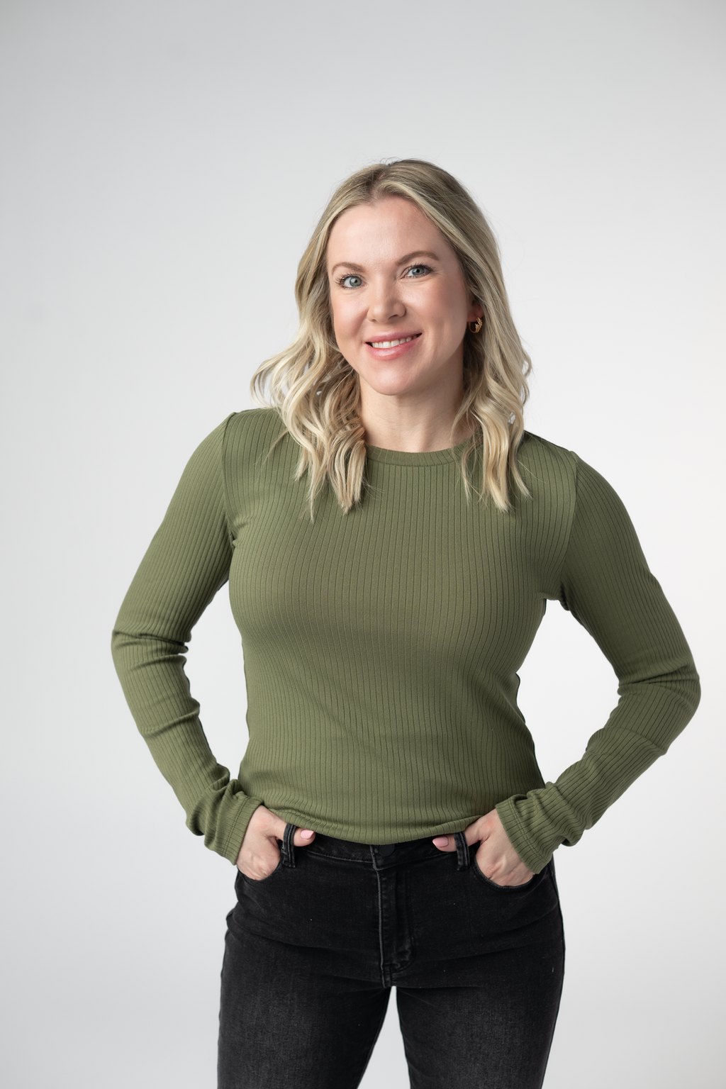 Reese Ribbed Long Sleeve Top - Olive