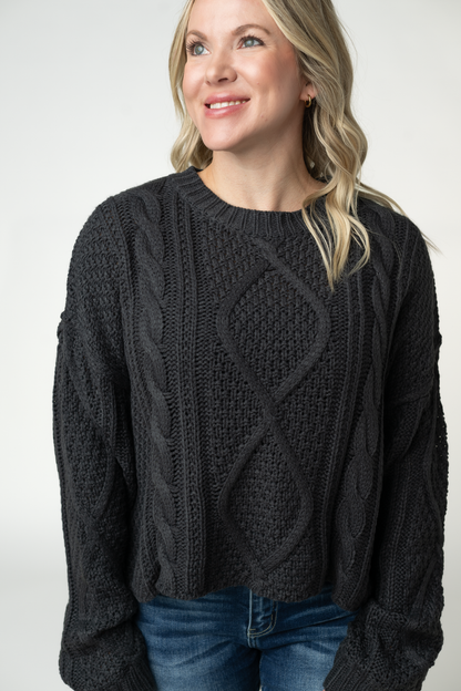Cable Knit Sweater - Charcoal
