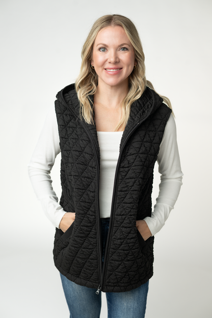 Heather Geometric Hooded Vest - Black