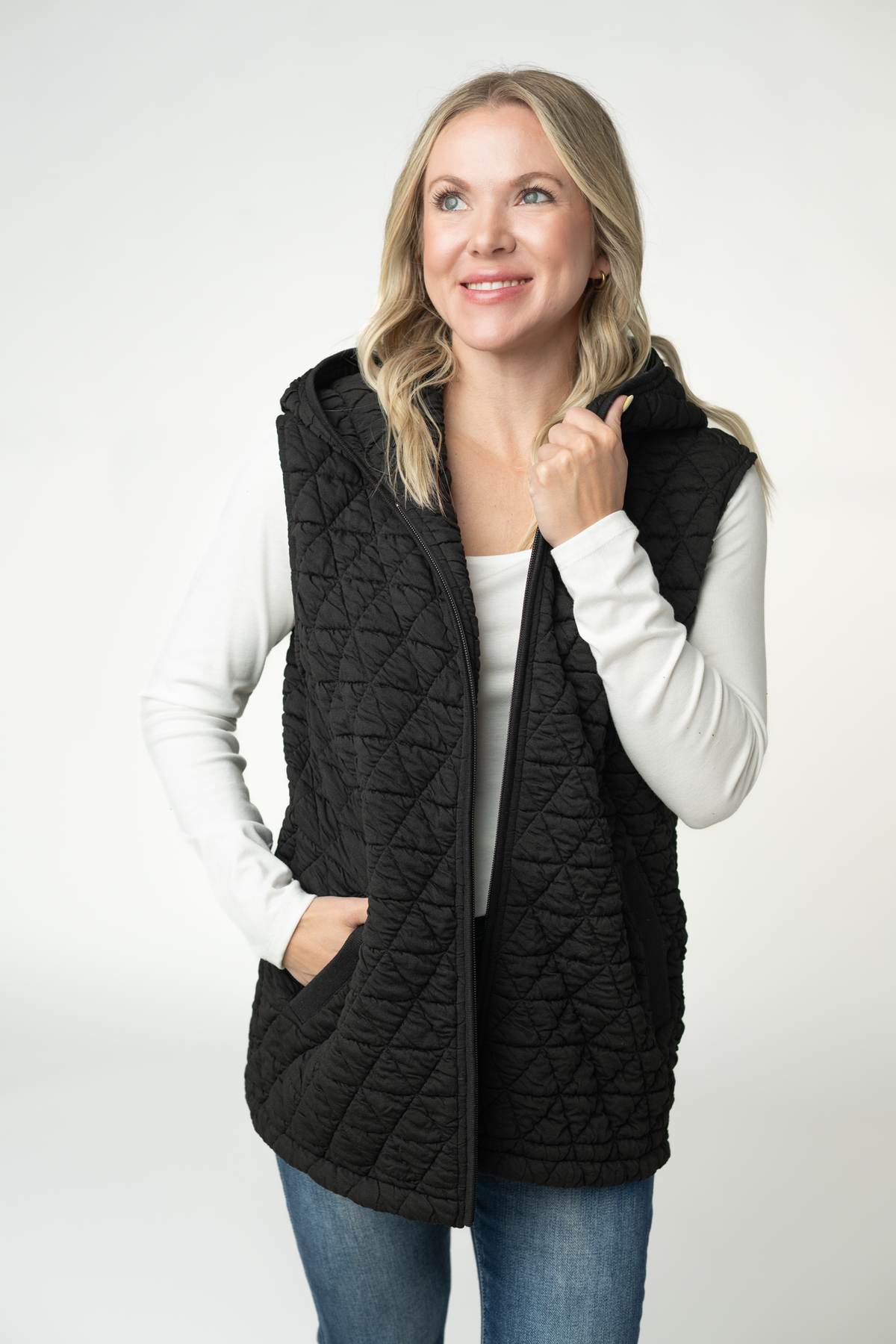 Heather Geometric Hooded Vest - Black
