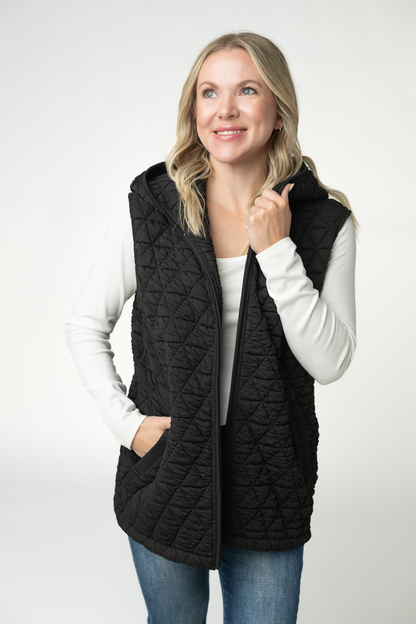 Heather Geometric Hooded Vest - Black