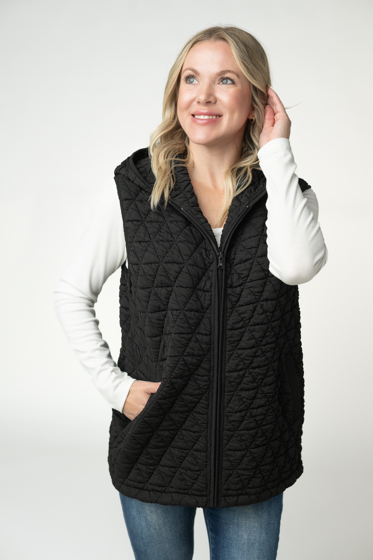 Heather Geometric Hooded Vest - Black