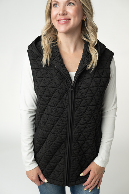 Heather Geometric Hooded Vest - Black