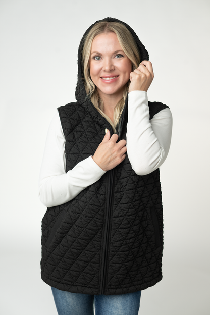 Heather Geometric Hooded Vest - Black