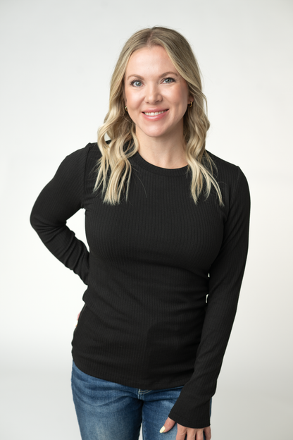 Reese Ribbed Long Sleeve Top - Black