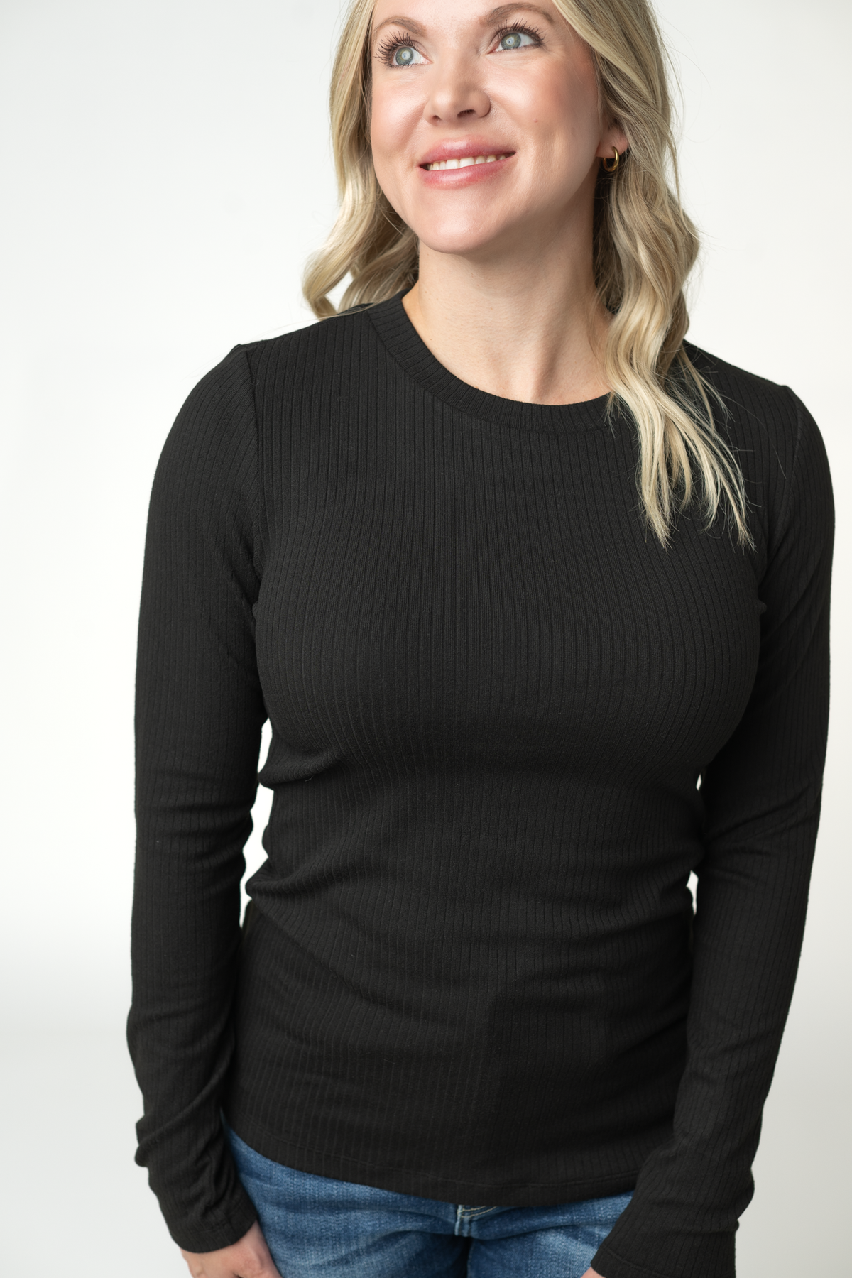 Reese Ribbed Long Sleeve Top - Black