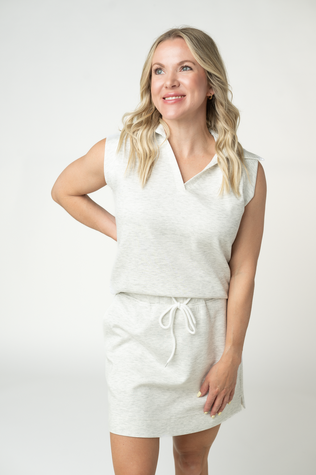 Luxe Collar Tank/Skort Set - Heathered Neutral