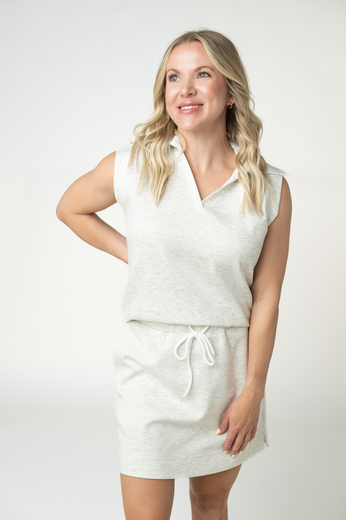 Luxe Collar Tank/Skort Set - Heathered Neutral