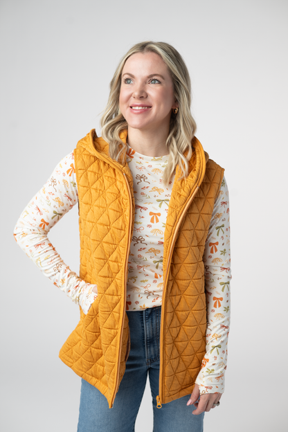 Heather Geometric Hooded Vest - Mustard