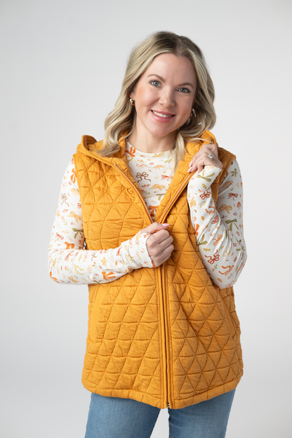 Heather Geometric Hooded Vest - Mustard