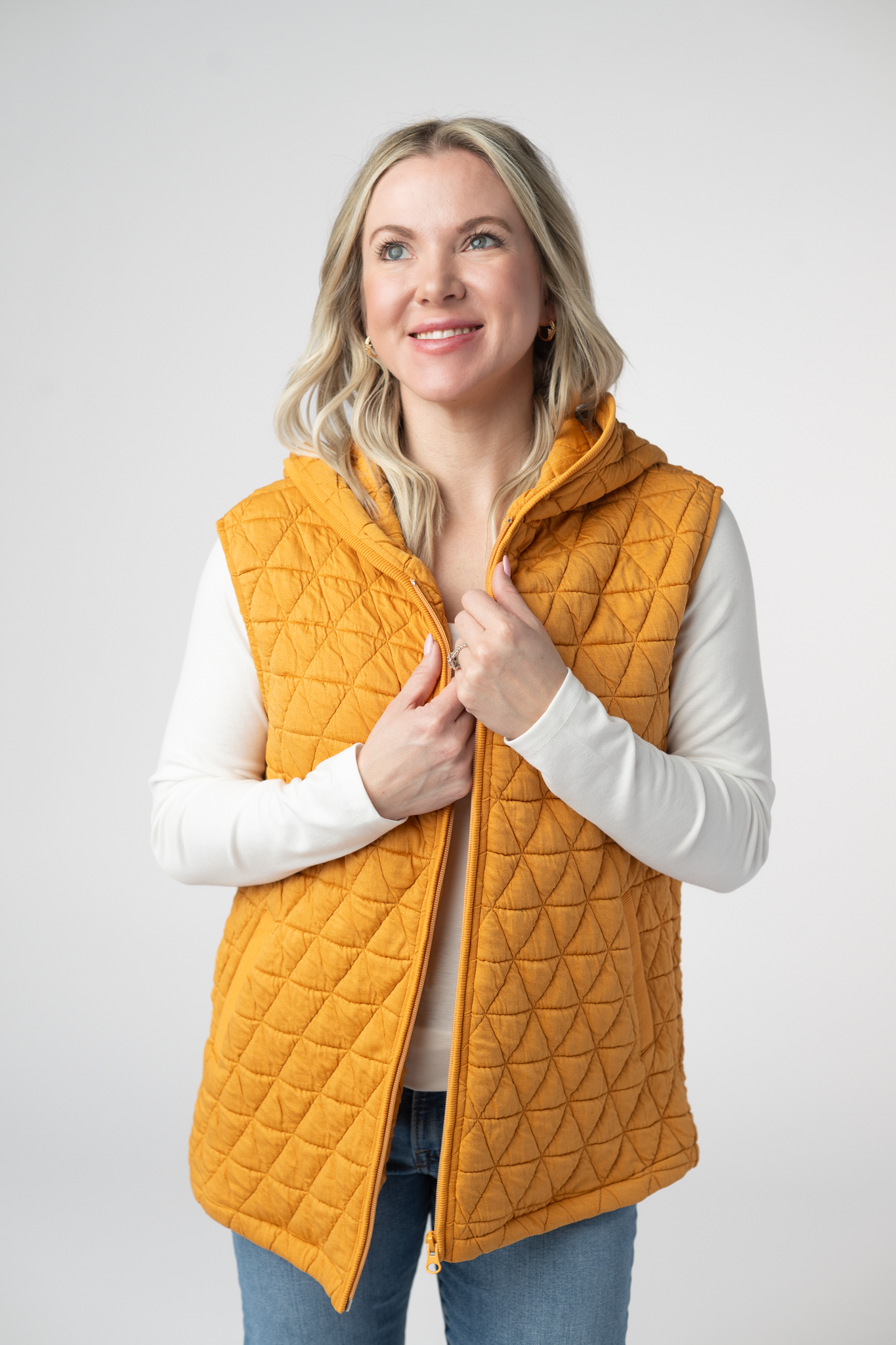 Heather Geometric Hooded Vest - Mustard